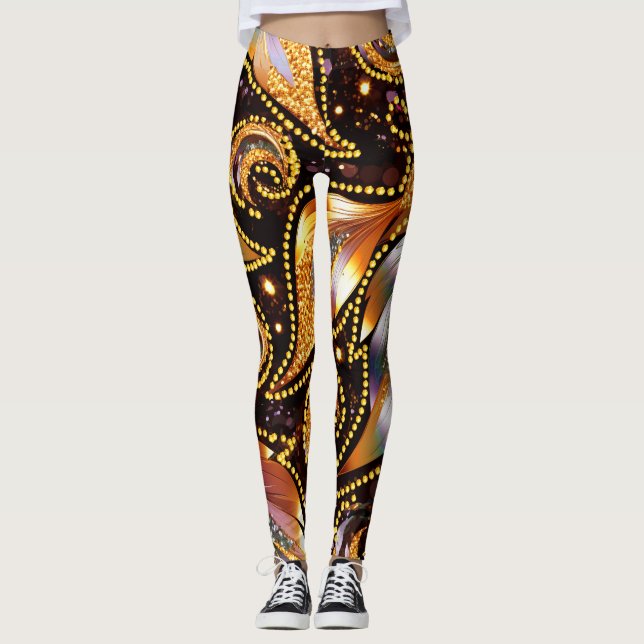 Legging Abstrato Luxuoso de Penas (Frente)