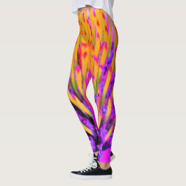 Legging Abstrato Macro Rosa Quente e Amarelo Coneflower