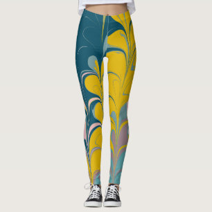 Legging Abstrato Marble Modern Ebru Padrão Teal e Rosa