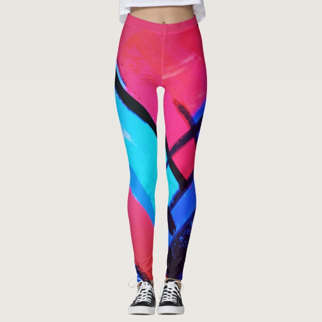 Legging Abstrato Modern Dynamic Girly Pink Blue Black (Frente)