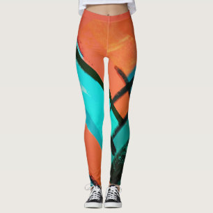 Legging Abstrato Modern Dynamic Orange Blue Green Black