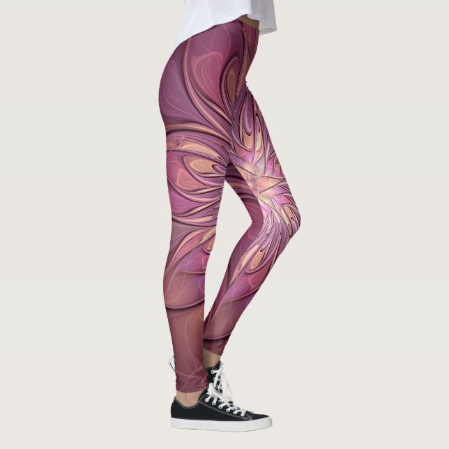 Legging Abstrato Modern Floral Arte Fractal Cores de Berry (Direita)