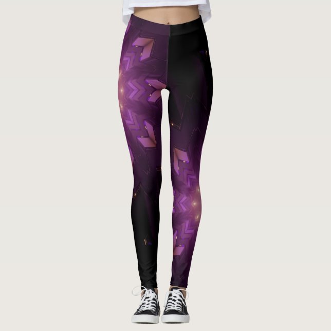 Legging Abstrato Modern Floral Arte Fractal Cores de Berry (Frente)
