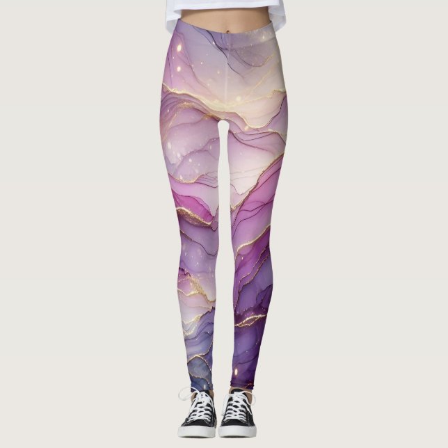 Legging Abstrato Modern Purple Pink Dourado Sparkle (Frente)