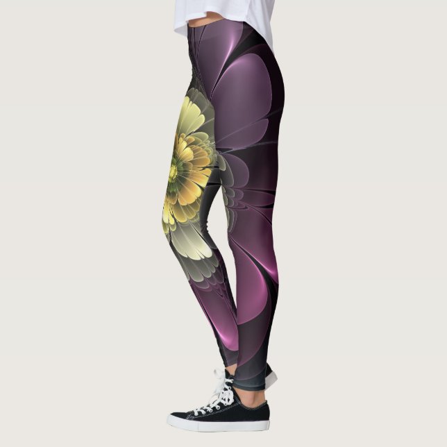 Legging Abstrato Modern Purpur Khaki Cinza Flor Fractal (Esquerda)