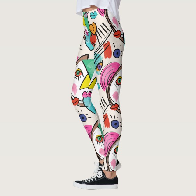 Legging Abstrato moderno Artsy Female Faces (Esquerda)
