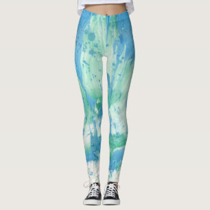 Legging Abstrato Moderno de Tendência Verde Azul Personali