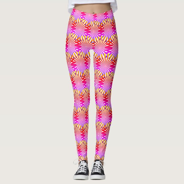 Legging Abstrato Moderno Feminino Gradiente Rosa Raios Fog (Frente)