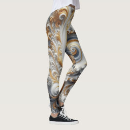 Legging Abstrato Moderno Girando Ouro, Preto e Branco