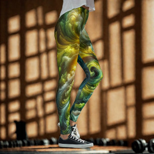 Legging Abstrato moderno girando verde brilhante