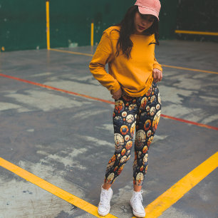 Legging Abstrato Mosaico Círculos Marinho Laranja
