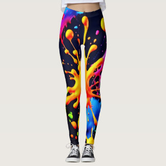 Legging Abstrato Neon Paint Splash Trabalho de arte