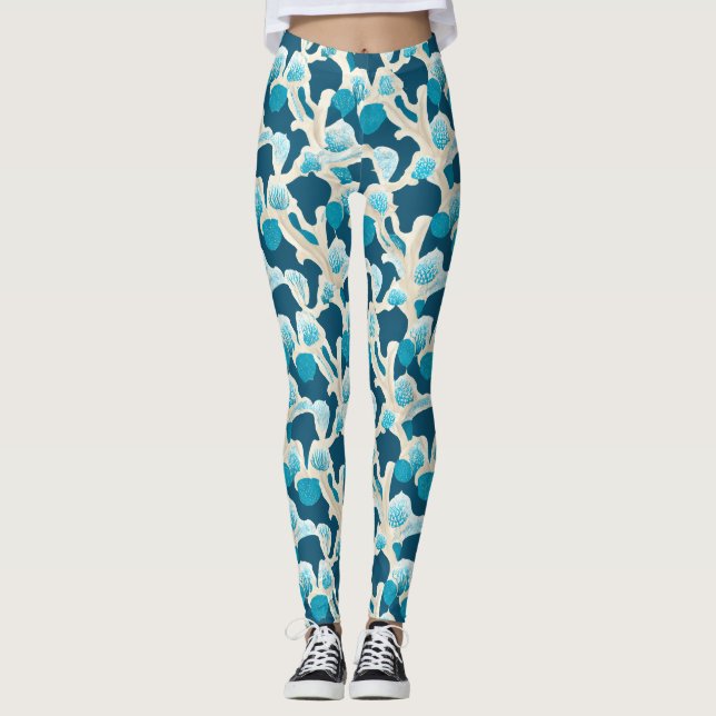 Legging Abstrato Oceano Azul | Padrão costeiro (Frente)