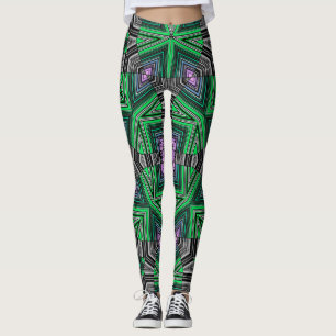 Legging Abstrato ornamentação verde estriada e escura