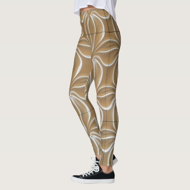 Legging abstrato ouro e padrão branco (Esquerda)