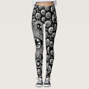 Legging abstrato, padrão preto e cinza