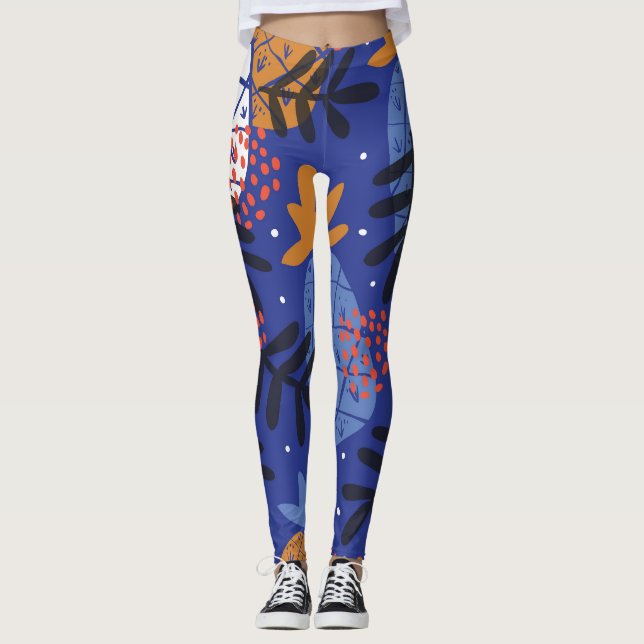 Legging Abstrato Pineanases Deixa Padrão De Vintagem (Frente)