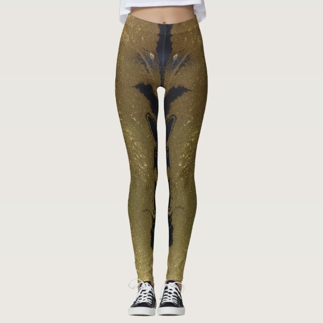 Legging Abstrato preto branco e Dourado de espiral quic mo (Frente)