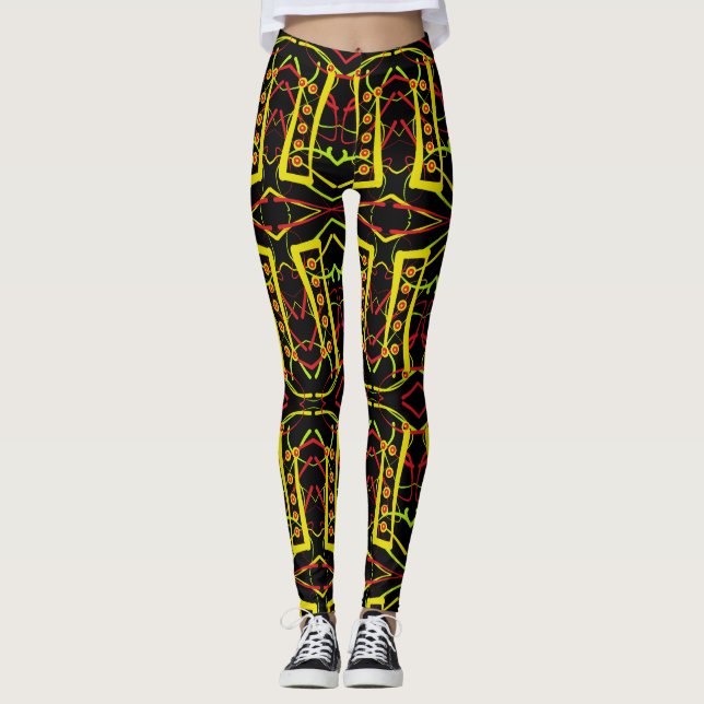 Legging Abstrato preto e amarelo (Frente)