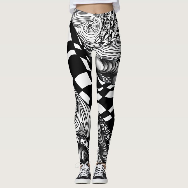 Legging Abstrato preto e branco (Frente)