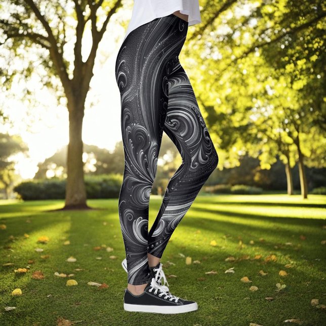 Legging Abstrato preto e prateado moderno a girar (Criador carregado)