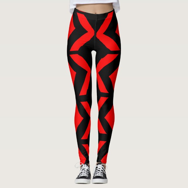Legging abstrato preto e vermelho (Frente)