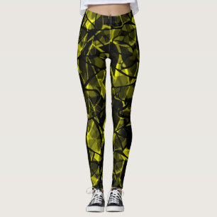 Legging Abstrato preto verde-preto de onda líquida sem cos