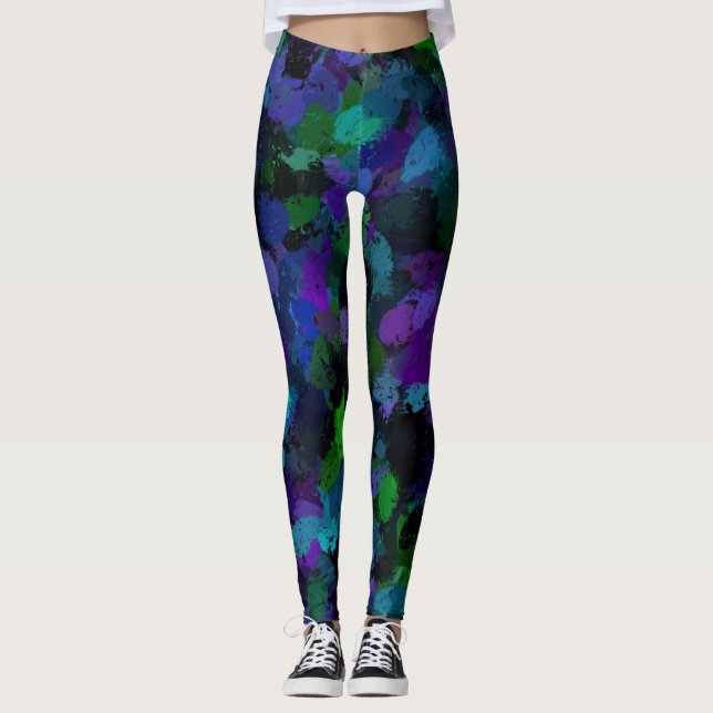 Legging Abstrato púrpura, azul e preto (Frente)