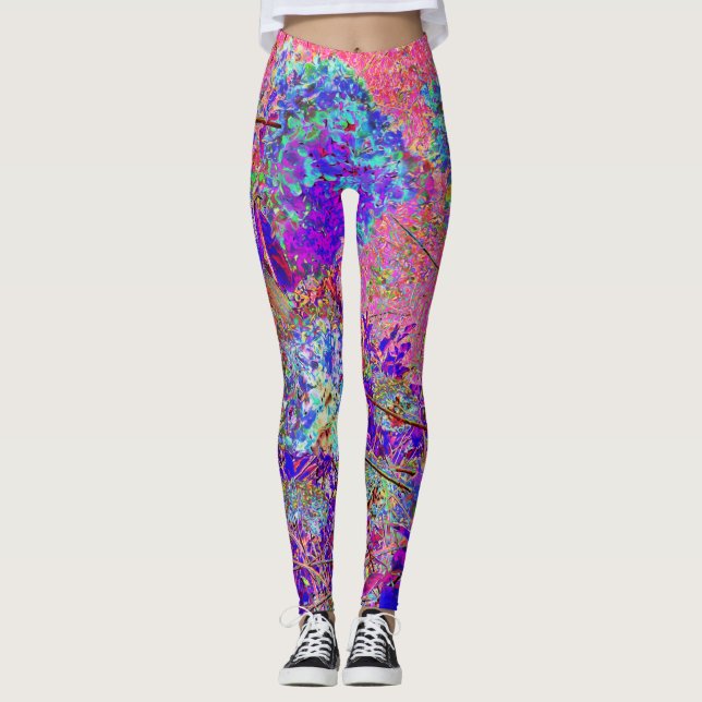 Legging Abstrato púrpura e azul-hidrangea com magenta (Frente)