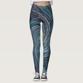 Legging Abstrato-Retro-preto e espiral cósmica em tom lega