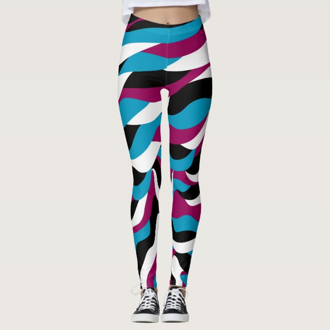 Legging Abstrato Retrorretro Wavy Blue-Pink com Reprodução (Frente)