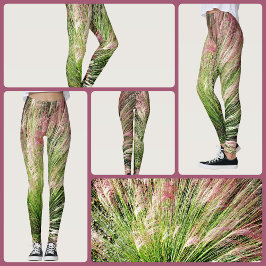 Legging Abstrato Rosa e Verde inspirado em Monet de Grama