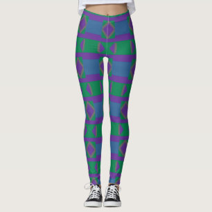 Legging Abstrato Roxo e Padrão Verde com Ouros