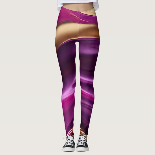 Legging Abstrato roxo moderno rosa e Dourado- (Frente)