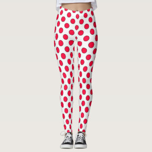 Legging Abstrato simples na moda vermelho bolinhas branco