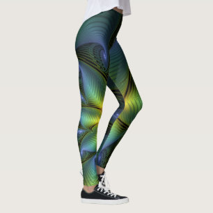 Legging Abstrato Star, Ouro Verde brilhante Arte Fractal