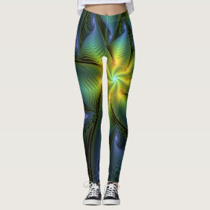Legging Abstrato Star, Ouro Verde brilhante Arte Fractal