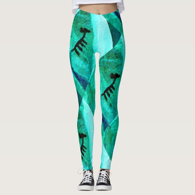 Legging abstrato sudoeste rock art verde (Frente)