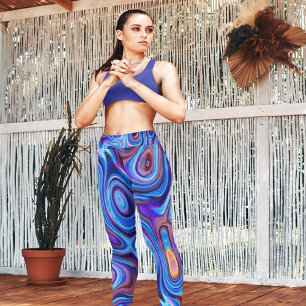 Legging Abstrato Tinta Esfrega Púrpura Azul Cor-de-rosa