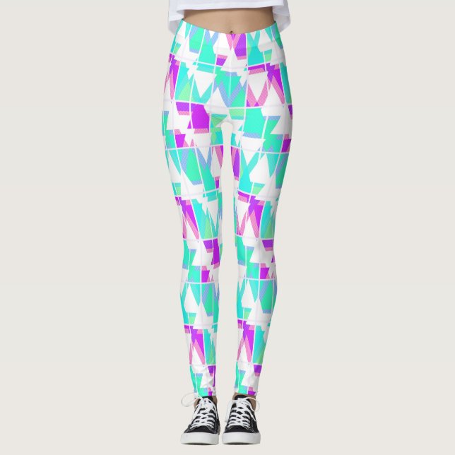 Legging Abstrato triângulos geométricos de um branco moder (Frente)