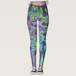 Legging Abstrato Verde e Retro do Mosaico de Onda Roxo
