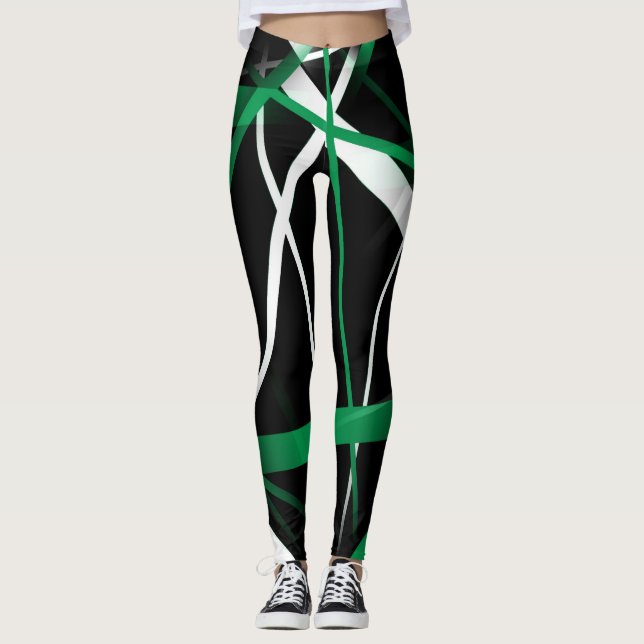 Legging Abstrato Verde sem costura e linhas brancas em pre (Frente)