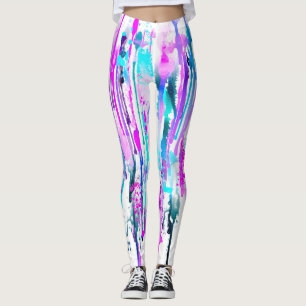Legging Abstrato Watercolor Drives Blue Turquoise Pink