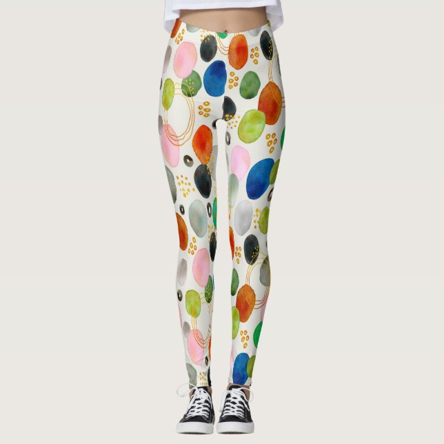 Legging Abstrato Watercolor Pebble Dourado Glitter Art (Frente)