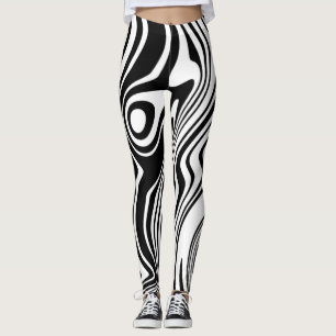 Legging Abstrato Waves Adortadas Pernas Pretas e Brancas