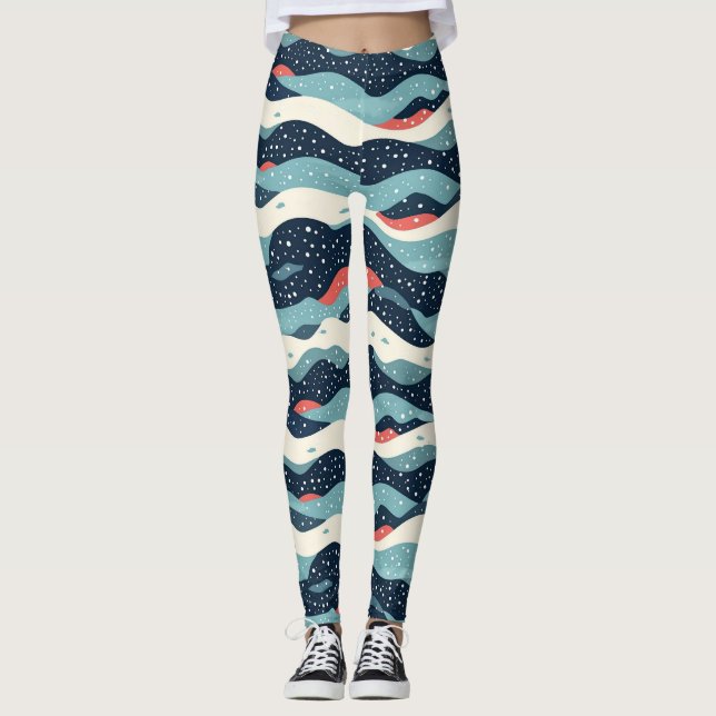 Legging Abstrato Wavy Lines com pontos de floco de neve (Frente)