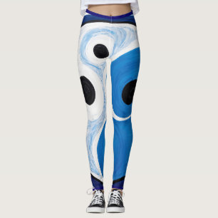 Legging Abstrato Yin Yang: Modernista Azul e Branco