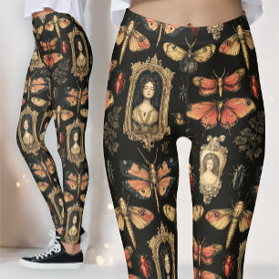 Legging Academia Sombria Gótico Vitoriano Mariposa Vermelh