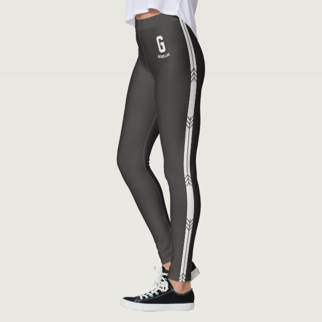 Legging Acentos Cinza Personalizados Listras Neutras Monog (Esquerda)