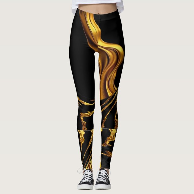 Legging Achempong Opulento Redemoinho Líquido Ouro Preto D (Frente)